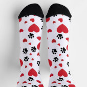Chaussette Valentine's Day Paw Prints and Red Hearts Pattern (Haut)