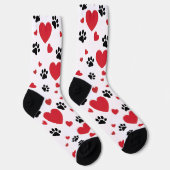 Chaussette Valentine's Day Paw Prints and Red Hearts Pattern (Droite)