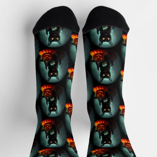 Chaussette Vampire Chat et Assistant Citrouille Halloween Sur (Haut)