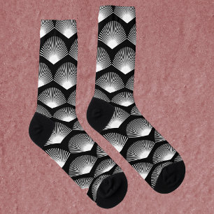Chaussette Ventilateur Art Déco Blanc Motif Noir