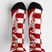 Chaussette Vérifications et tourbillons en rouge et blanc (Haut)