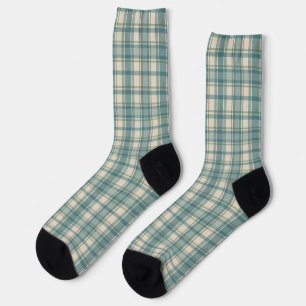 Chaussette Vert Bleu Beige Carreaux Tartan Buffalo Hommes Fem