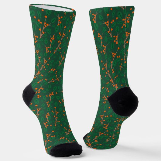 Chaussette Vert Botanique Orange Baie Noël (Angulaire)
