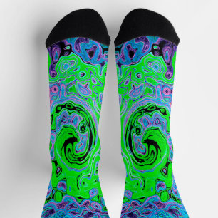 Chaussette Vert Citron Groovy Abstrait Rétro Tourbillon Liqui