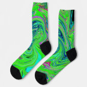 Chaussette Vert citron vert et bleu Super Art rétro Abstrait (Gauche)