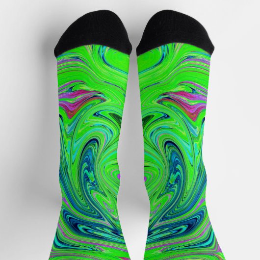 Chaussette Vert citron vert et bleu Super Art rétro Abstrait (Haut)