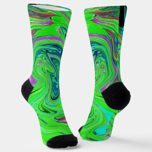 Chaussette Vert citron vert et bleu Super Art rétro Abstrait (Angulaire)