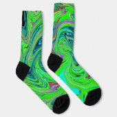 Chaussette Vert citron vert et bleu Super Art rétro Abstrait (Droite)