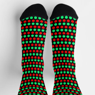 Chaussette Vert et rouge à pois rayés sur fond noir pour Noël