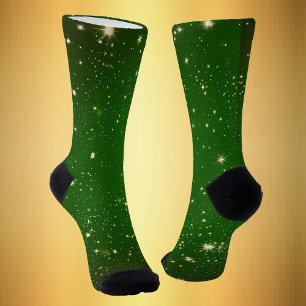 Chaussette Vert foncé recouvert d'étoiles brillantes or Twink