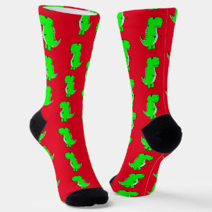 Chaussette Vert mignon Dino Rouge