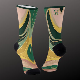 Chaussette Vert rose ocre lignes organiques modernes