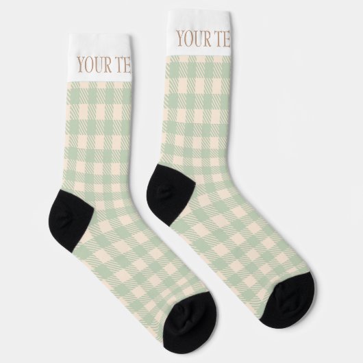 Chaussette vert sauge clair en vichy plaid préppé coché (Droite)
