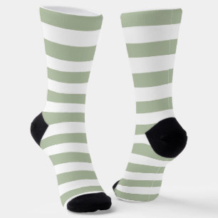 Chaussette Vert sauge clair et rayures blanches