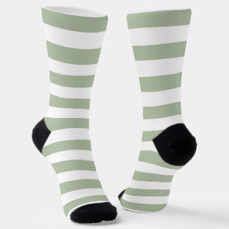 Chaussette Vert sauge clair et rayures blanches