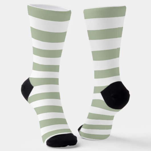 Chaussette Vert sauge clair et rayures blanches (Angulaire)