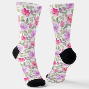 Chaussette Vibe de printemps frais : motif floral rose et vio
