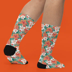 Chaussette Vibe hawaïenne Orange Blanc Fleurs tropicales