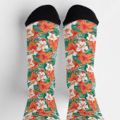 Chaussette Vibe hawaïenne Orange Blanc Fleurs tropicales (Haut)