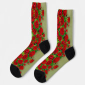 Chaussette Vibrant Red Rose Garden Floral Pattern (Gauche)