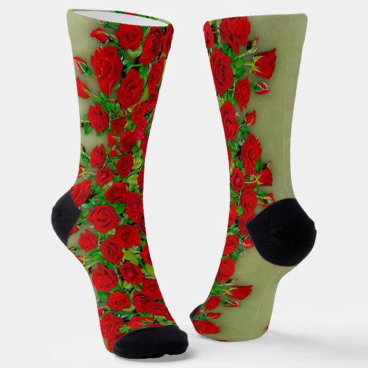 Chaussette Vibrant Red Rose Garden Floral Pattern (Angulaire)