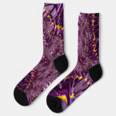 Chaussette Vibrant Trippy violet jaune Super Fractal Art (Gauche)