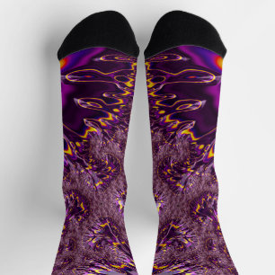 Chaussette Vibrant Trippy violet jaune Super Fractal Art