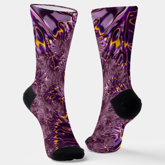 Chaussette Vibrant Trippy violet jaune Super Fractal Art (Angulaire)