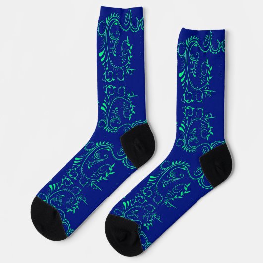 Chaussette Vignes abstraites vertes motif bleu (Gauche)