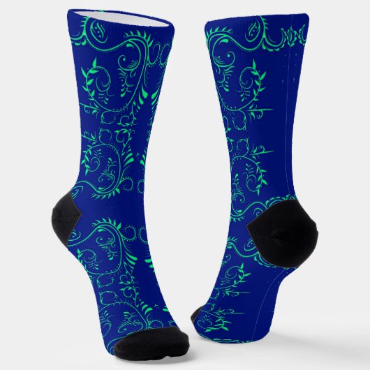 Chaussette Vignes abstraites vertes motif bleu (Angulaire)