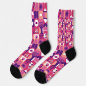 Chaussette Vin rose violet rétro Bauhaus Motif (Gauche)