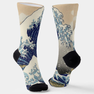 Chaussette vintage japonais art paysage océanique grande vagu