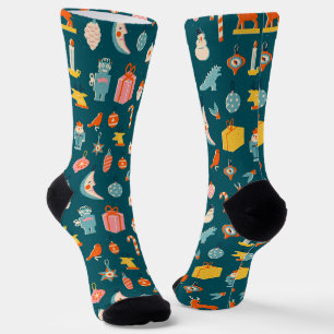 Chaussette Vintage Noël Ornements Motif