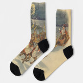 Chaussette Vintage Noël Père Noël Sleigh avec Reindeer (Gauche)
