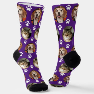 Chaussette Violet 2 Empreintes de pattes photo animal mignon