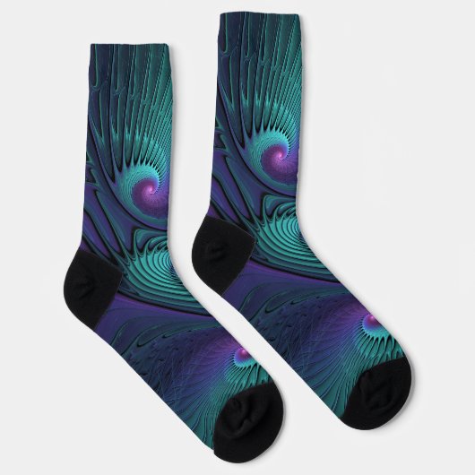 Chaussette Violet rencontre Turquoise moderne art fractal abs (Droite)