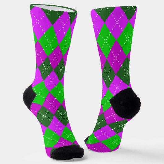 Chaussette Violet, vert et noir sport, Jacquard preppy (Angulaire)