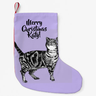 Chaussette violette lavande pour chat tigré Noël