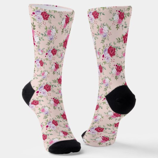 Chaussette Violette pourpre fleur rouge d'art botanique sur f (Angulaire)