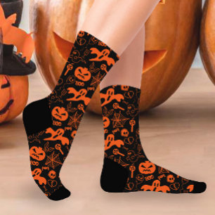Chaussette Visage Citrouille Halloween Jack-o'-lantern noir