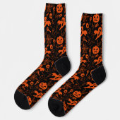 Chaussette Visage Citrouille Halloween Jack-o'-lantern noir (Gauche)
