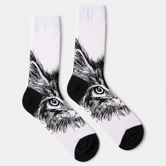 Chaussette Visage de Kitten noir et blanc (Droite)