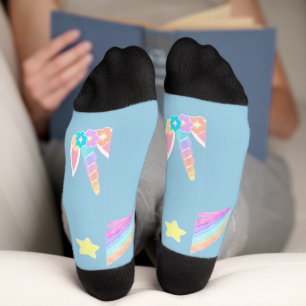 Chaussette Visage de licorne mignonne dégradé arc-en-ciel fêt