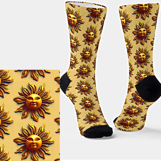 Chaussette Visage de soleil doré Steampunk sur fond brun doré