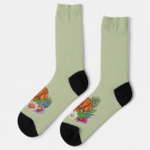 Chaussette Vizsla Hongroise Et Fleurs D'Été Colorées Vert (Gauche)