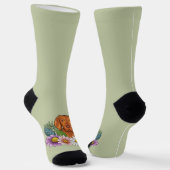 Chaussette Vizsla Hongroise Et Fleurs D'Été Colorées Vert (Angulaire)
