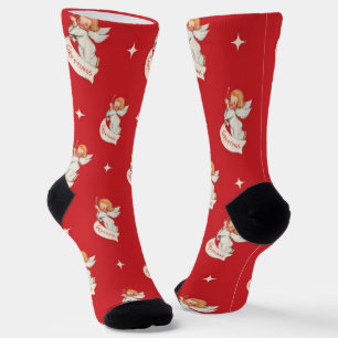 Chaussette Vœux de Noël vintage, anges avec des étoiles