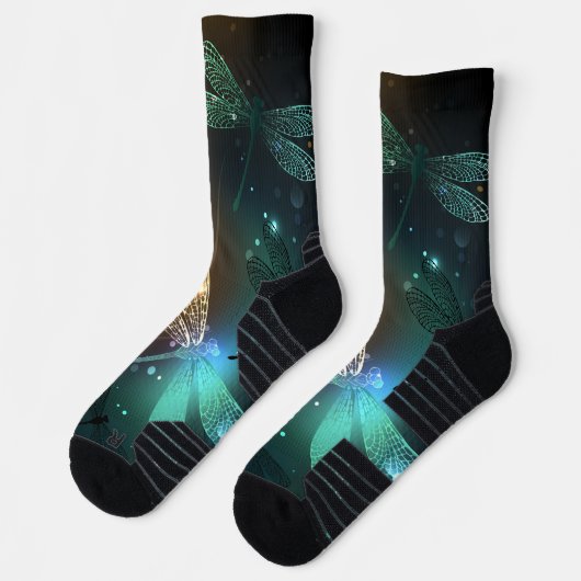 Chaussette Vol de libellule verte lumineuse (Gauche)