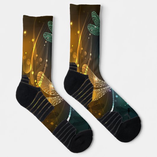 Chaussette Vol de libellule verte lumineuse (Droite)