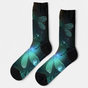 Chaussette Vol de libellule verte lumineuse